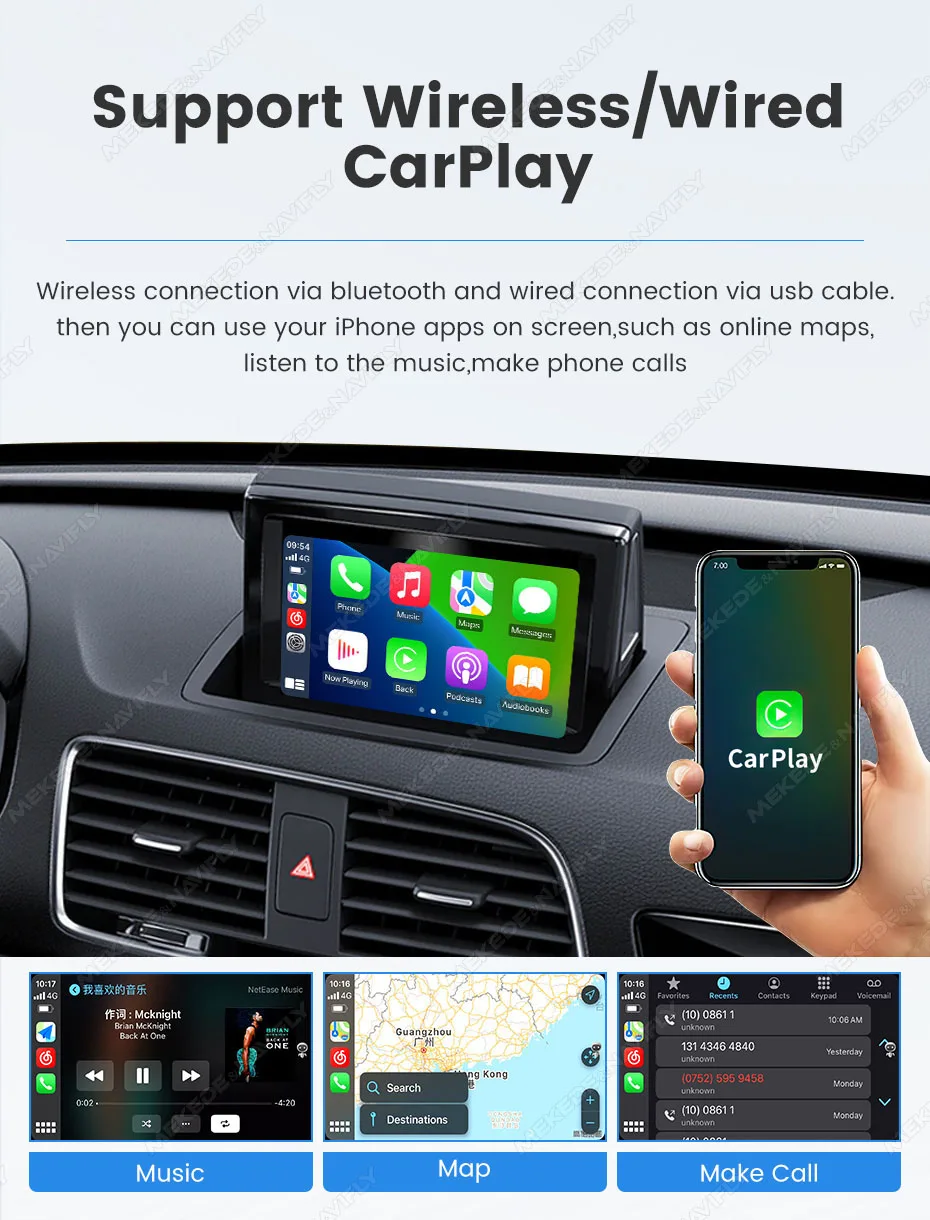 MEKEDE Neu eingetroffen: Dual-System Wireless CarPlay Android Auto Decoding Box für Audi A1 Q3 A4 A5 Q5 MMI 2G 2008-18 MirrorLink DSP – Detail 2