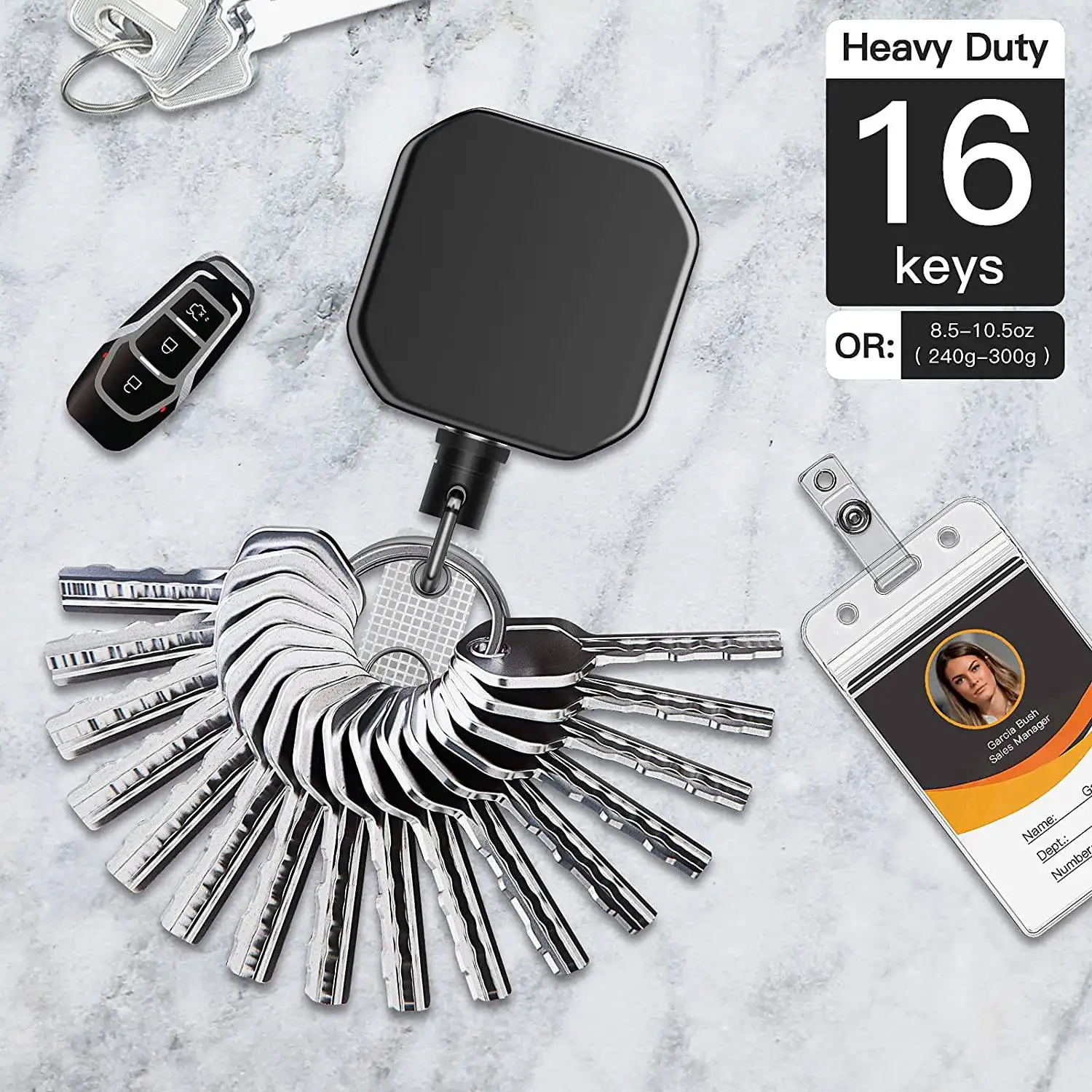 Retractable Carabiner Keychain Heavy Duty Metal 28.3Inch Reinforced Steel Wire Cord