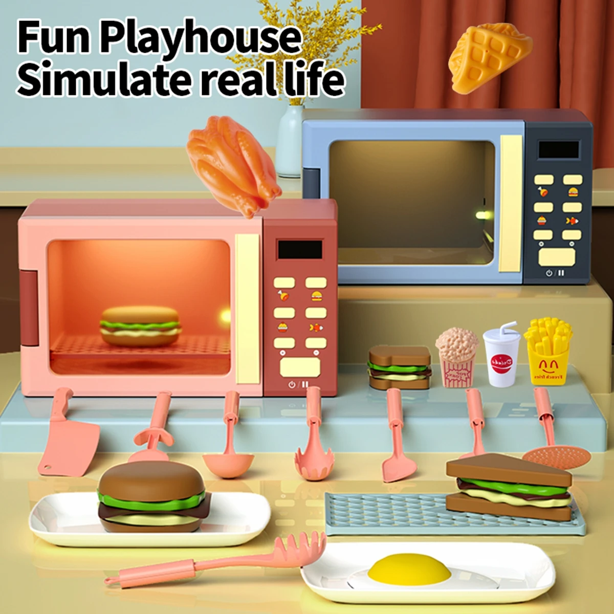 Toy Microwave Oven Playset with Light and Sound Toy kitchen Appliances for Kids Play kitchen accessories and Food for Kids educational toys kitchen toys pretend kitchen toys pretend food toys