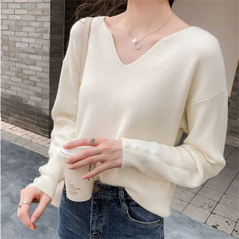

V-neck Sweater For Women New Pullover Knit Sweater Outwear Tops Autumn Winter Woman Clothes Knitwear Trend OL Femme Sweater