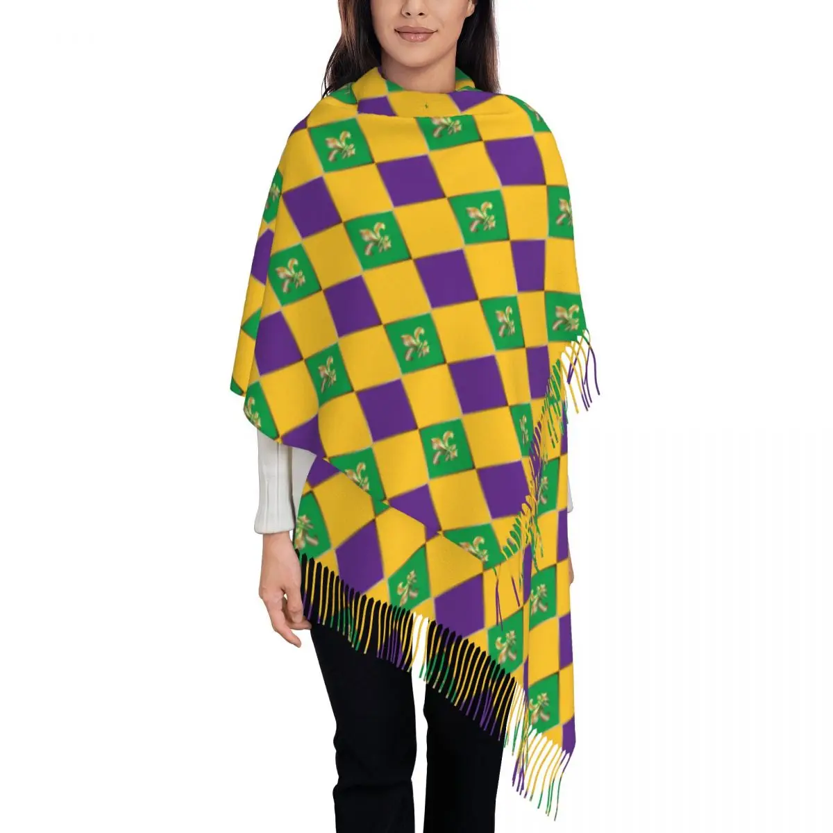 

Mardi Gras Carnival Women's Pashmina Shawl Wraps Fringe Scarf Long Large Scarf