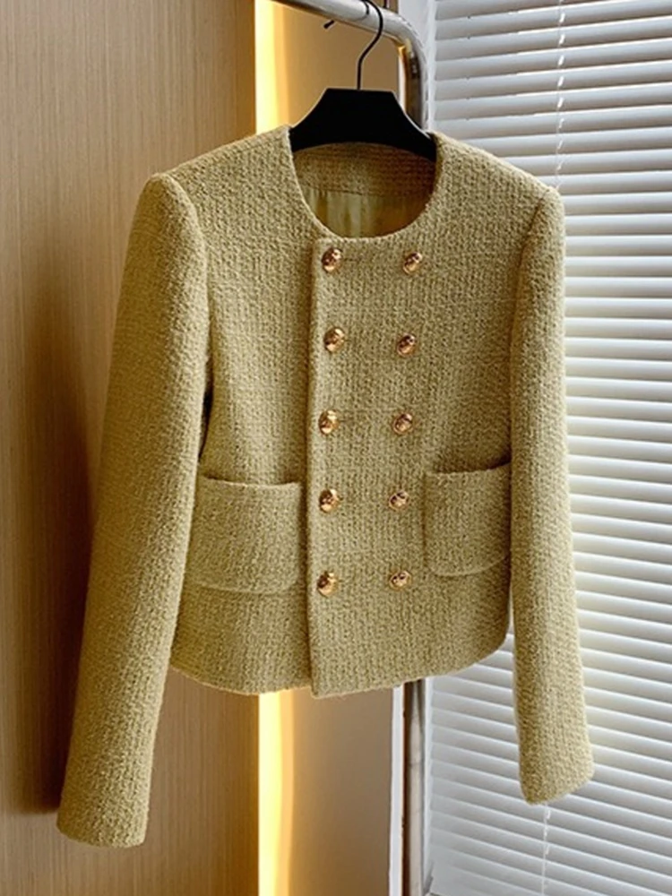 High Fashion Coat Tweed 2026.High Street French Luxury Runway Double Breasted Woolen Tweed Jacket ...