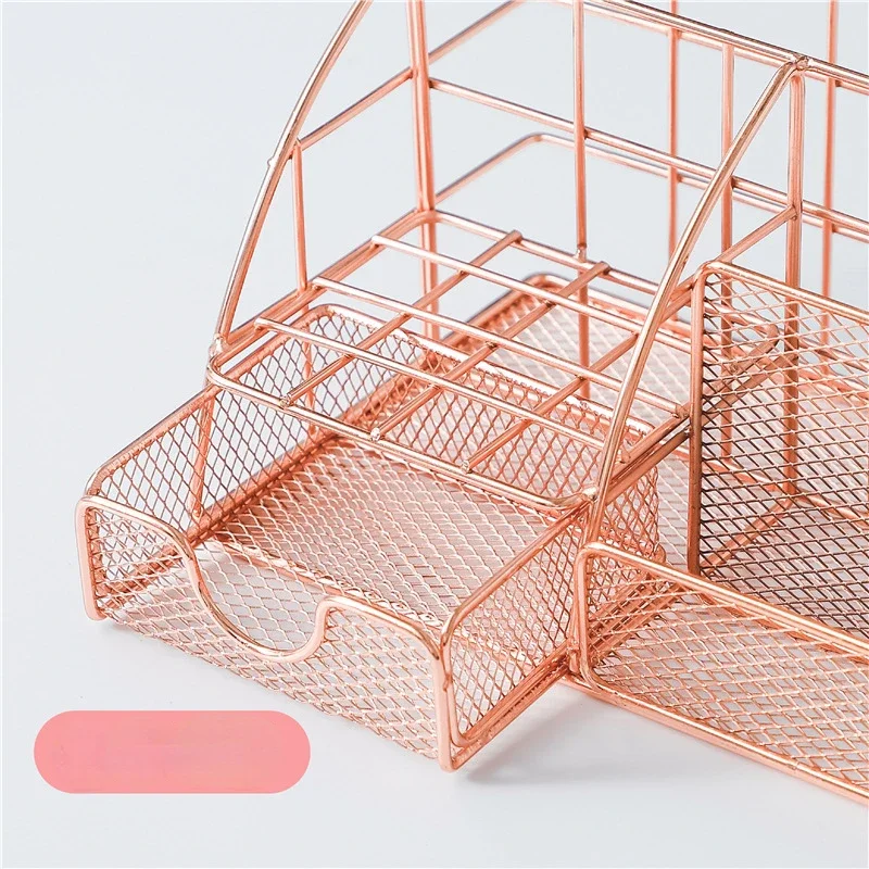 Stationery Organizer Fashion Iron Mesh Desk Pen Holder with Drawer
