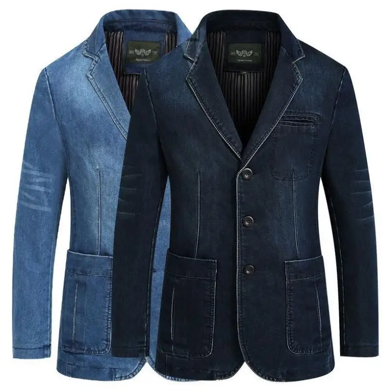 Men's Denim Blazer, Male Suit, Casual Pocket, Work Jacket, Fashion Blazers, Loose Outerwear