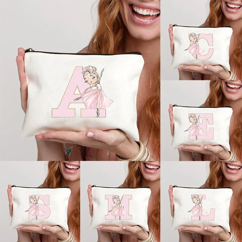 

Ballet Girls Makeup Pouch Bags Kawaii Initial Cosmetic Bag Luxury Stylish Lipstick Clutch Cute Purse Organizer Gifts for Teacher