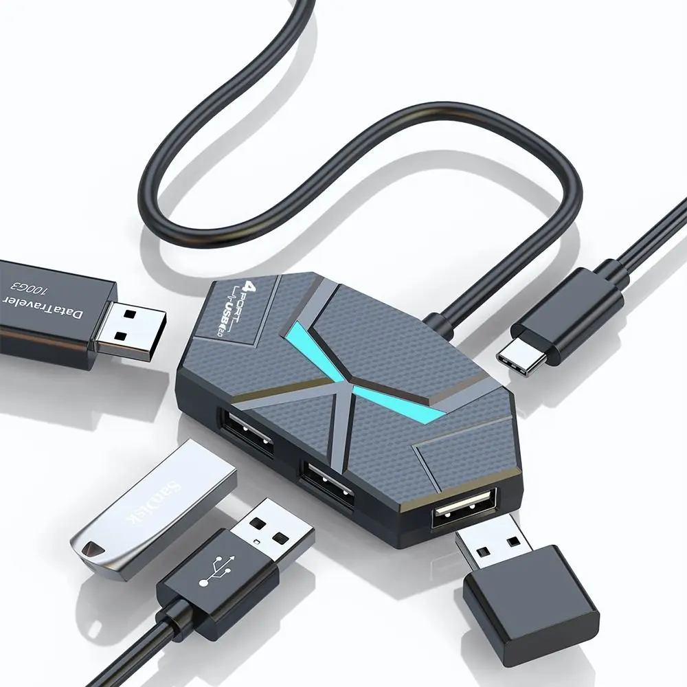 4/7 포트 USB 도킹 스테이션 유형 C 다채로운 조명 USB 분배기 어댑터 고속 전송 PD 전원 공급 장치