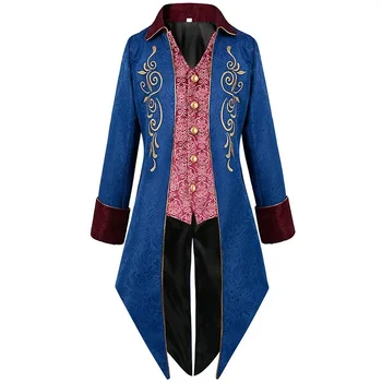 2025 European and American new Halloween tuxedo medieval retro clothing mid-length punk men's coat