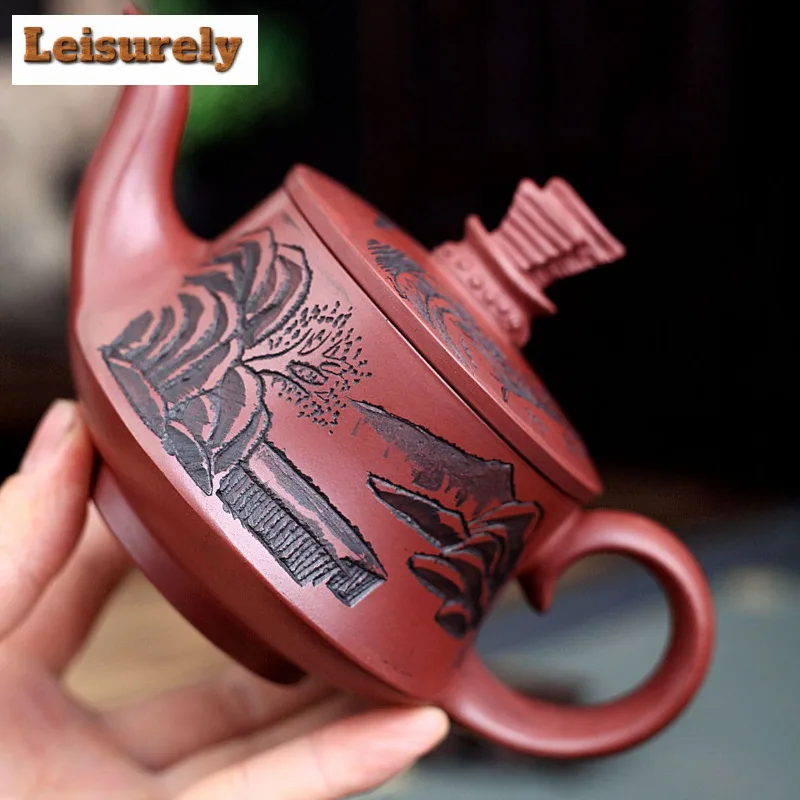 280ml Retro Yixing Purple Clay Teapots Master Handmade View Mountains Pot Raw Ore Purple Mud Tea Brewing Kettle Zisha Tea Set