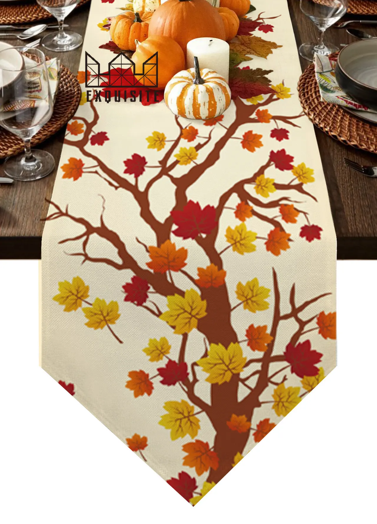 Autumn Fallen Leaves Table Runner Country Wedding Decoration Tablecloth