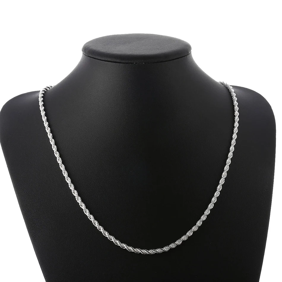 EOEMY 925 Sterling Solid Silver 4mm Twisted Rope Chain Necklace 16 - 24 Mens Womens -5mm-26
