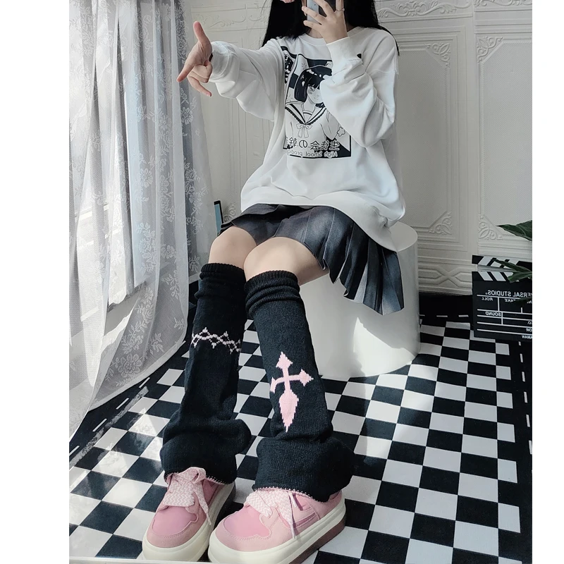 2023 New Autumn and Winter Hot Girl Leg Warmers Dark Wide Leg Foot Sock Sweet Cool Cross Chain Niche Y2K Leg Warmer for Women