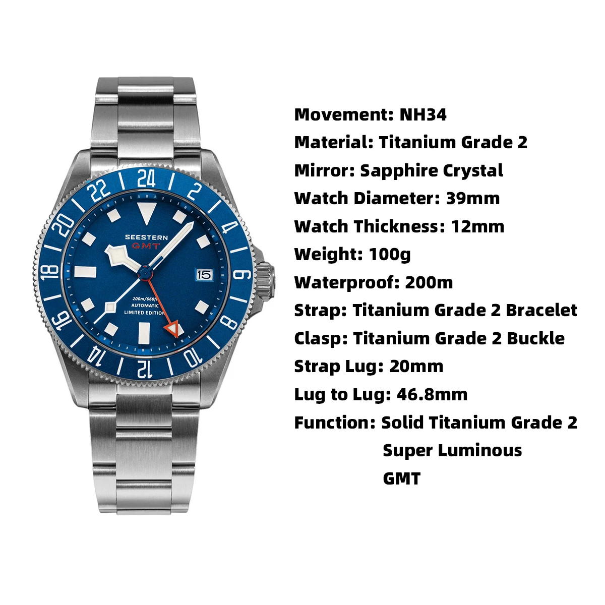 SEESTERN Titanium Diver Men of Watch GMT Automatic