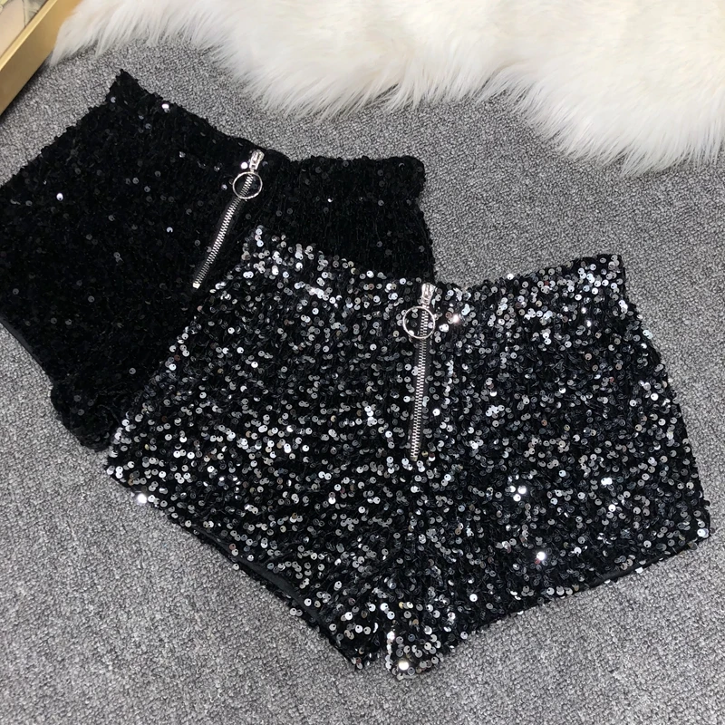 overdue flair ♥ SEQUIN MINI SHORTS /追跡付 Whole Body The New 2023 Sparkling Sequins Shorts Women Short