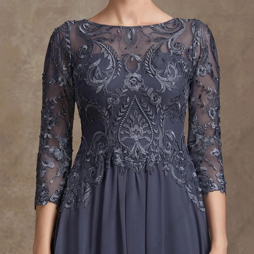 Simple Mother of Bride Dresses Women Party Three Quarter Wedding Party Gown Lace Chiffon Vestido De Noche Summer