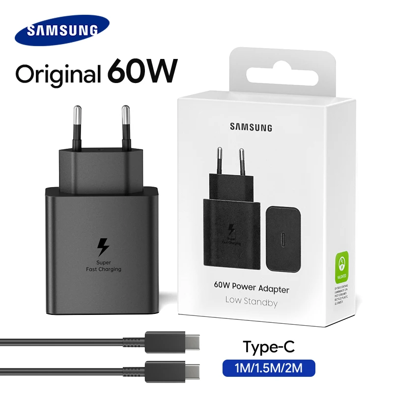 อะแดปเตอร์ชาร์จเร็ว Samsung 60W สาย Type-C ยาว 1.5-2 เมตร สำหรับ iPhone และ Samsung