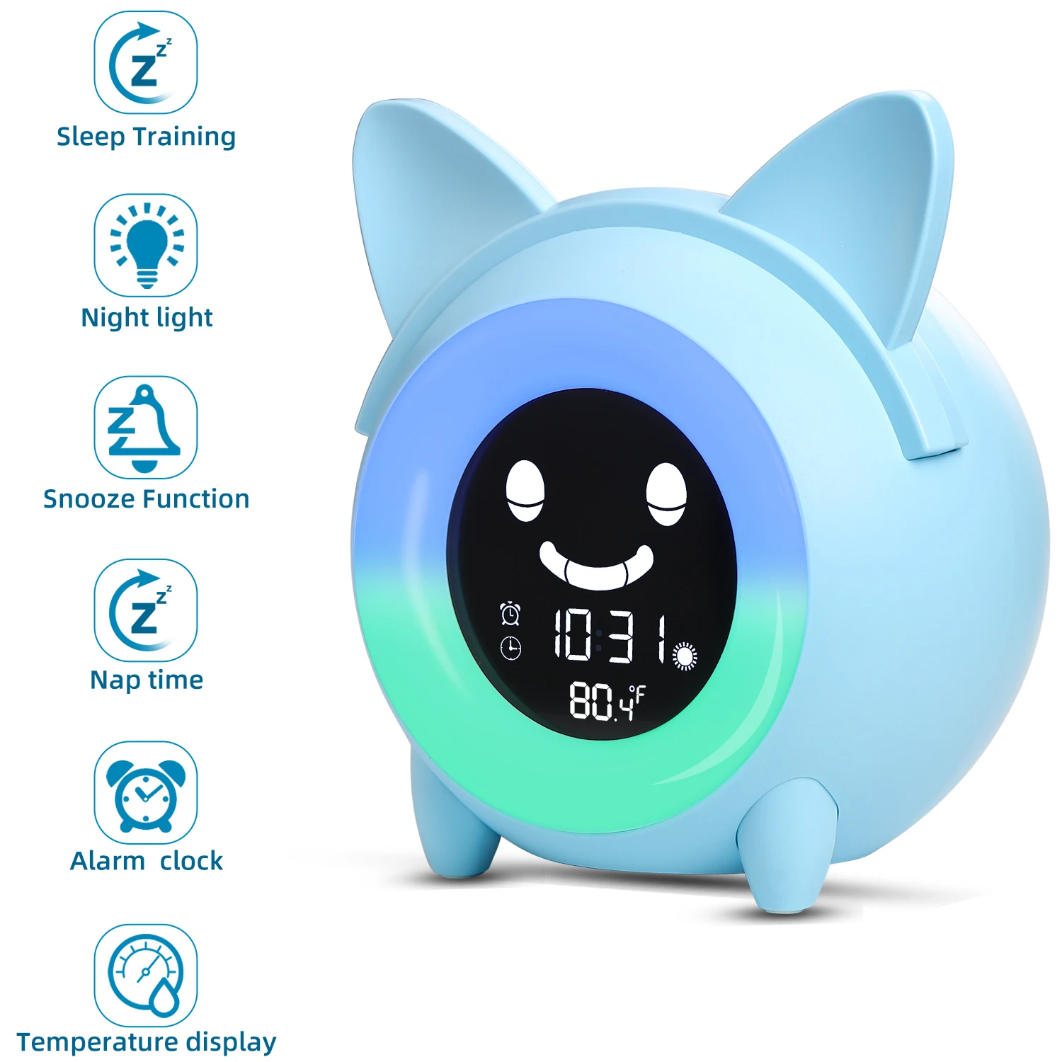 Kids Child Alarm Clock Sleep Trainer Clock 5 Color Night Light Digital