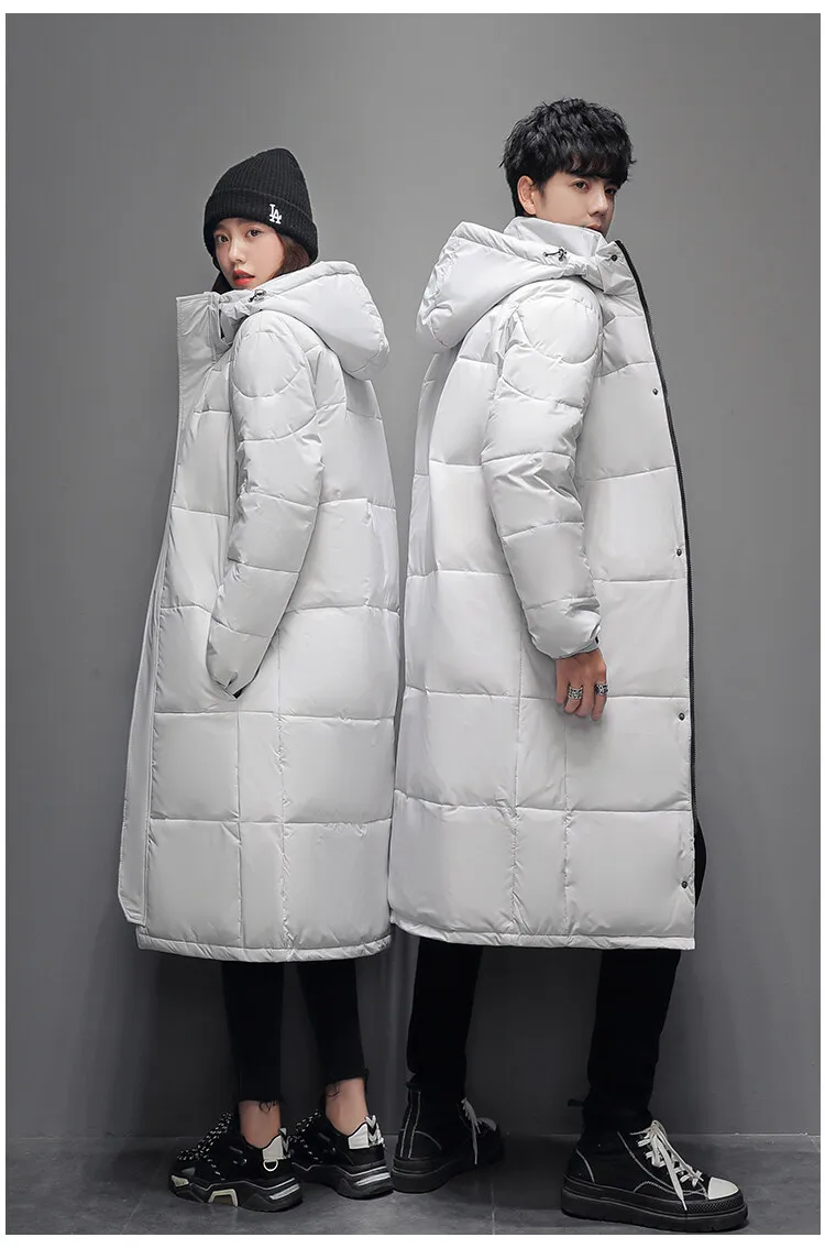 Men Women Thick Hooded Long Parkas Solid Color Zipper Parkas Unisex Long Winter Padded Jacket Unisex Warm Down Jacket Parkas