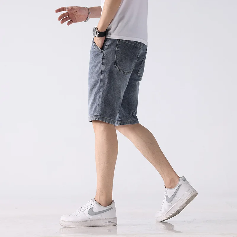 Denim Shorts Men's Summer Thin Loose Casual Cropped Pants Fashion Embroidered Printed Washed Stretch Soft Middle Pants