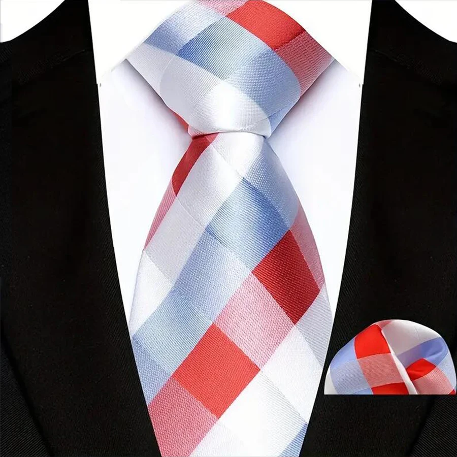 Herren-Krawattenset mit Einstecktuch, Jacquard-Karo & kariertes Muster, für Hochzeit, Business, Party, Alltag, Accessoires – Detail 8