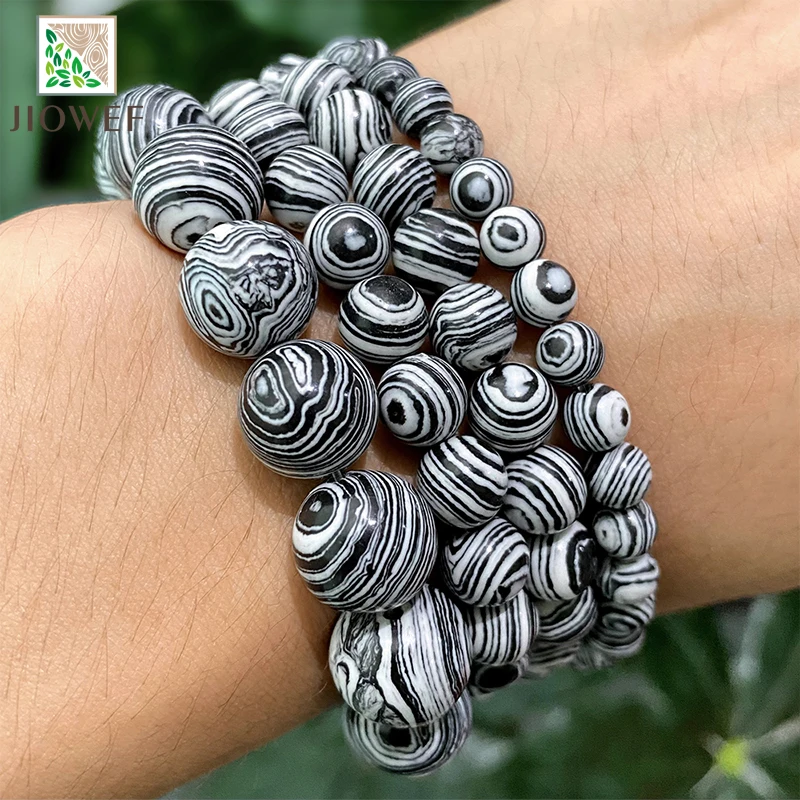 Black Lace White Malachite Stone Loose Round Beads DIY Handmade Bracelet Accessories for Jewelry Making 15" Strand 4 6 8 10 12MM