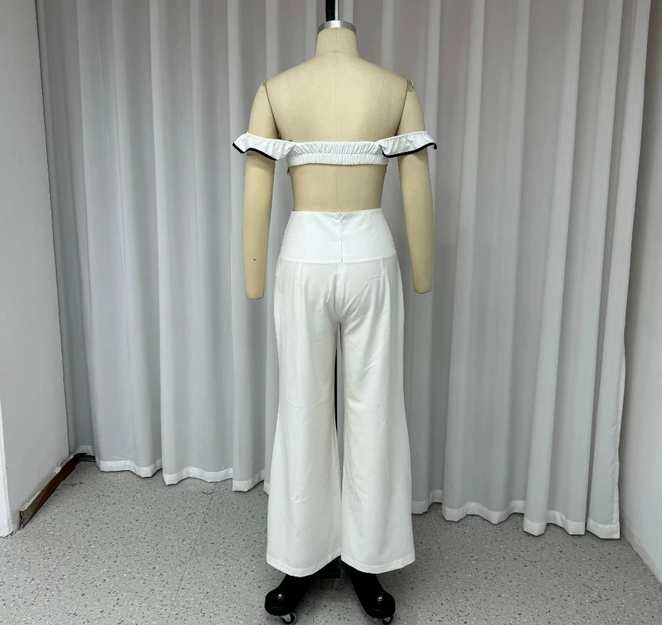 Women Sexy Two-Piece Set Hot Selling 2024 Summer New Casual One Shoulder Solid Color Temperament Commuting Long Pants Sets