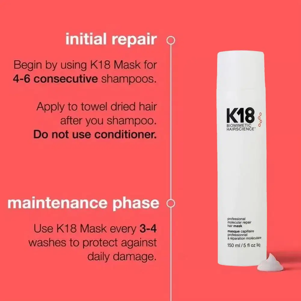 K18 Molecular Repair Hair Mask Deep Conditioning Keratin Treatment for Soft, Restored & Healthy Hair,Reverse Damage 15/50/150ml