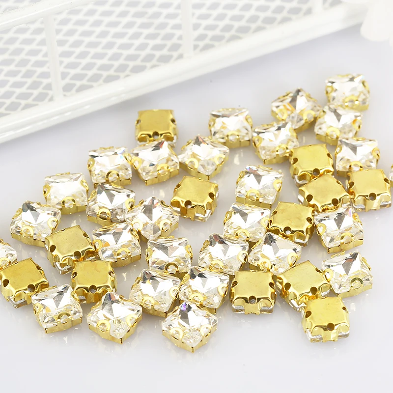 PEESOM 50PCS 유리 돌 플랫 백 슬리버 설정에 8x8mm 사각형 바느질 DIY 웨딩 드레스에 대 한 명확한 크리스탈 라인 석