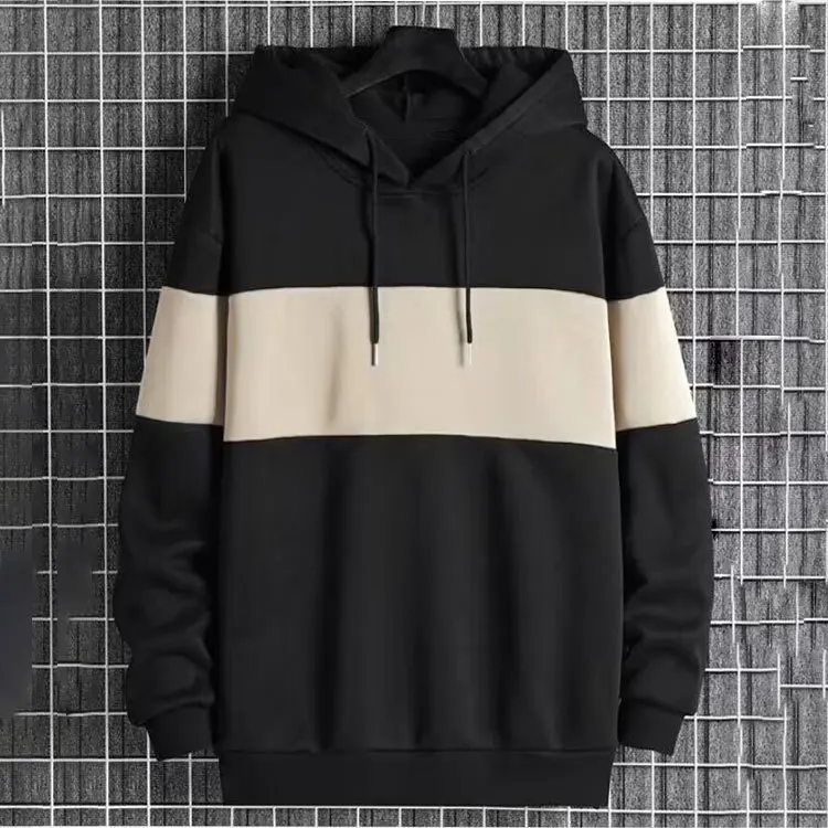 New Men's Patchwork Color Contrast Hooded Long Sleeved Pullover Hoodies Sweatshirts Men Hoodies Fleece Warm Mens Sweatshirt Men