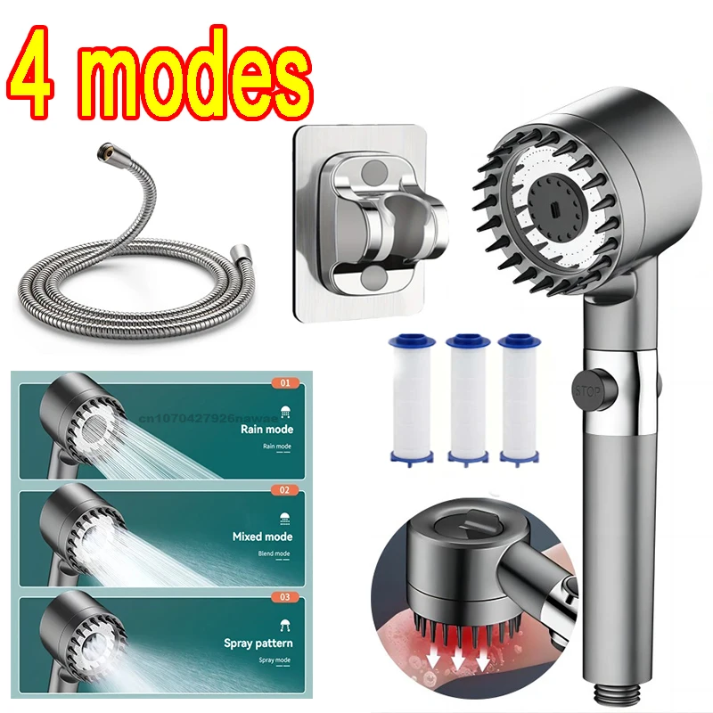 Shower Head Filter One-Key Stop Water Massage System Bathroom Accessories
