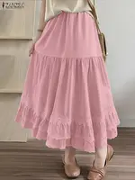 ZANZEA Elegant Women Maxi Skirts 2025 Fashion Ruffled Long Bottoms Casual Solid Lace Party Elastic Waist Jupes Faldas Saia - Image 2
