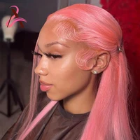 Perruque Lace Front Wig naturelle brésilienne lisse, cheveux humains, rose, 13x4, 13x6, HD, pre-plucked, Wiltshire, Sophia, en solde 1