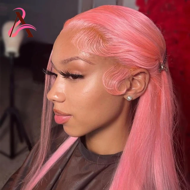 Perruque Lace Front Wig naturelle brésilienne lisse, cheveux humains, rose, 13x4, 13x6, HD, pre-plucked, Wiltshire, Sophia, en solde 1
