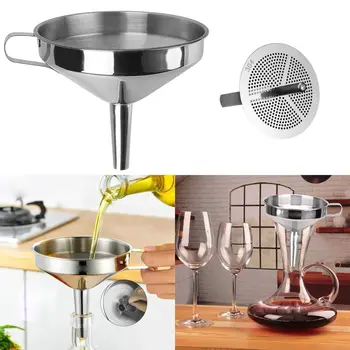 Wide Mouth Stainless Steel Funnel Spice Cooking Oil Filter Kitchen Tool Strainer with Detachable Filter Oil Spill Filter Funnel