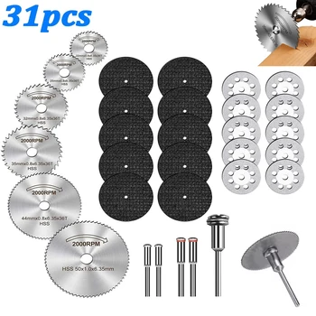 31pc Cutting Discs HSS Circular Saw Mini Drill Rotary Tool Multi-Size Blades for Cutting Metal, Wood, Stone, PVC