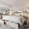 Bed Frame with 4 Storage Drawers, Upholstered Bed Frame and headboard with 2-Tier Shelves,Mattress Foundation with Wooden 1