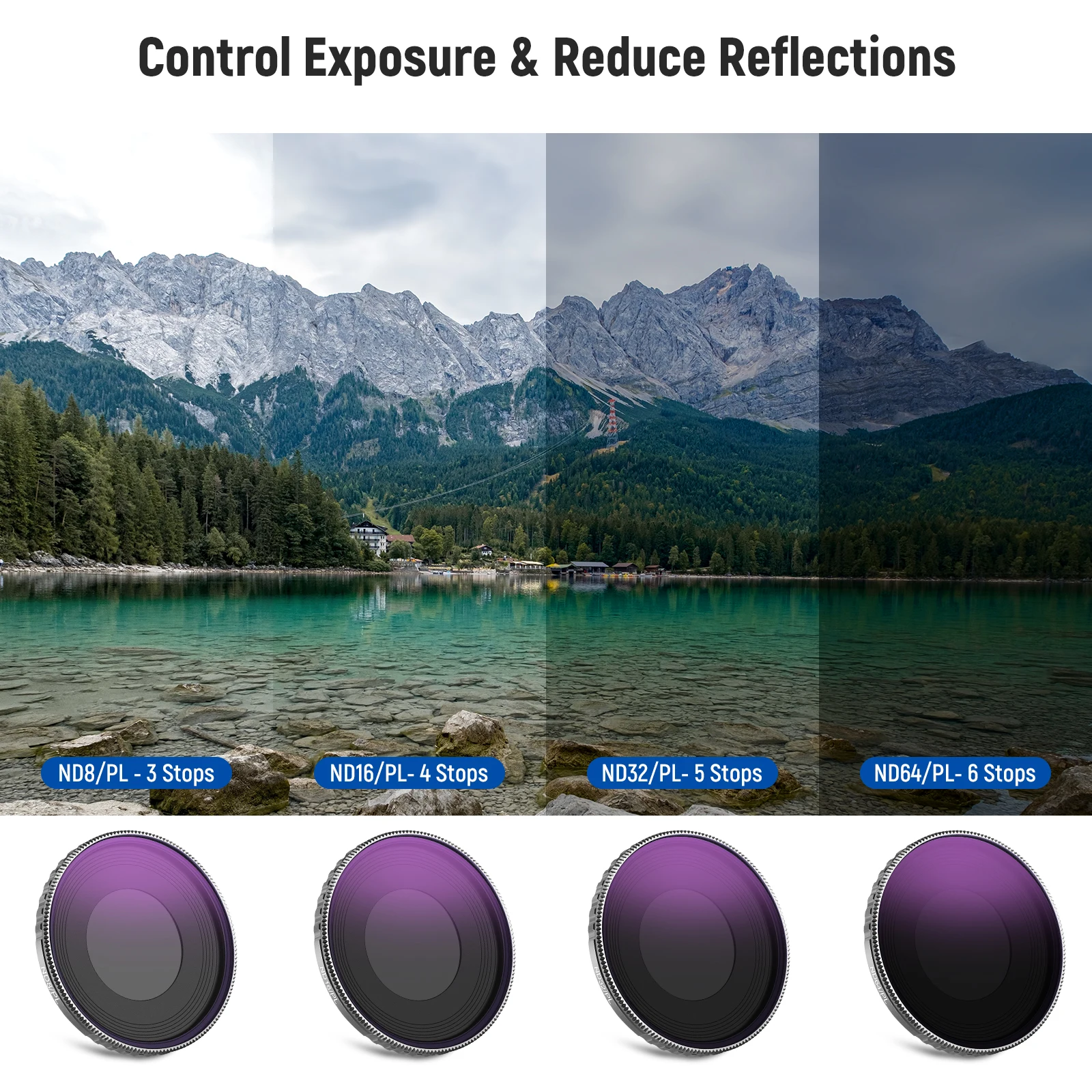 NEEWER ND Filter Set Compatible with DJI Osmo Action 4, 4 Pack ND8/PL ND16/PL ND32/PL ND64/PL ND/CPL Filters Kit Action Camera 5