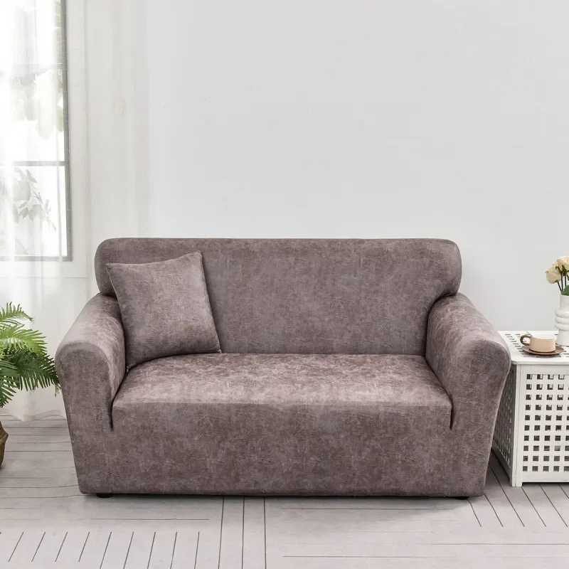 Solid color waterproof, dirty and non-slip sofa cover, single and double all-inclusive imitation cowhide non-slip sofa cover 6