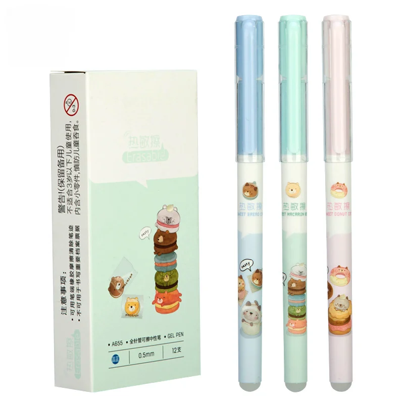 3 pcs/lot 0.5mm Cartoon Raccoon Bear Erasable Blue Ink Gel Pen School Office Supply Gift Stationery Papelaria Escolar