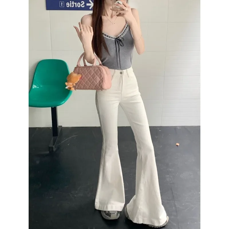 Corduroy Fabric Jeans Flare Bianchi American Vintage Y2K White