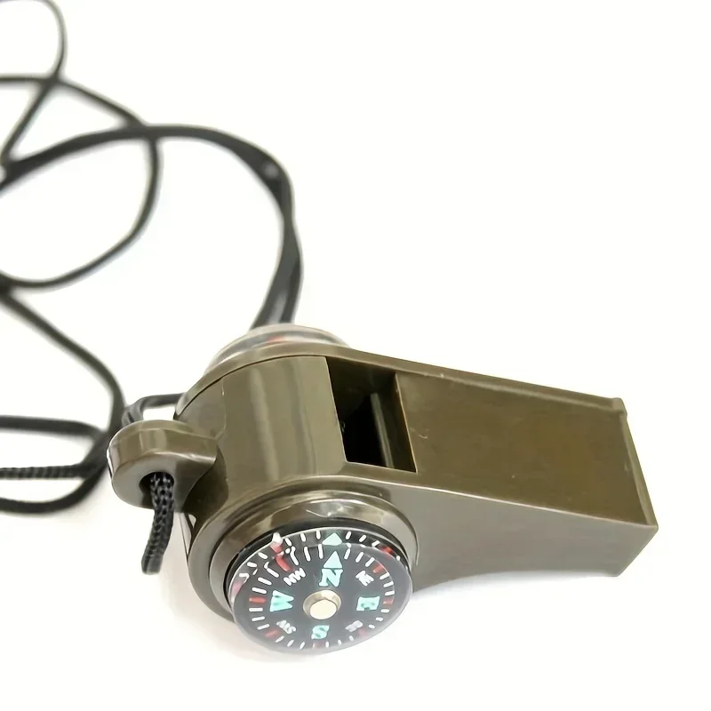 3-In-1 Outdoor Survival Whistle with Compass Thermometer 1pc for Camping Hiking Referee Cheerleading