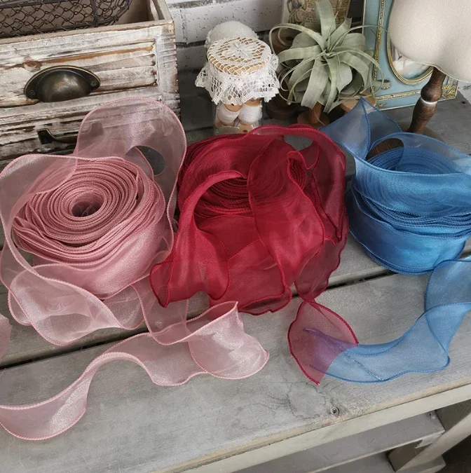 Organza 물결 모양 가장자리 메쉬 리본 스트립, DIY 부케 포장 용품, 수제 활 공예 재료, 축제 파티 장식, 5M