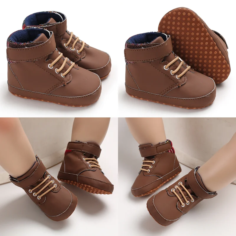 Spring and Autumn New Brown Baby Baptism Walking Shoes for Boys from 0 to 12 Months Soft Sole Lightweight Sports Shoes 5