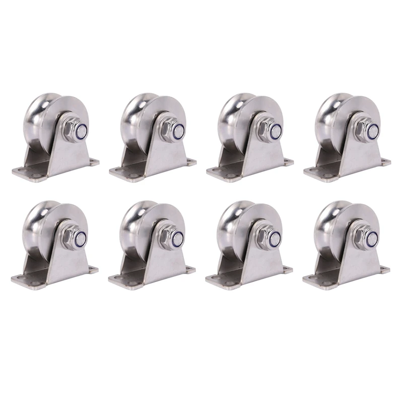 

8Pack U-Type Stainless Steel Pulley Block Mute Bearings Groove Sliding Roller Track Wheel
