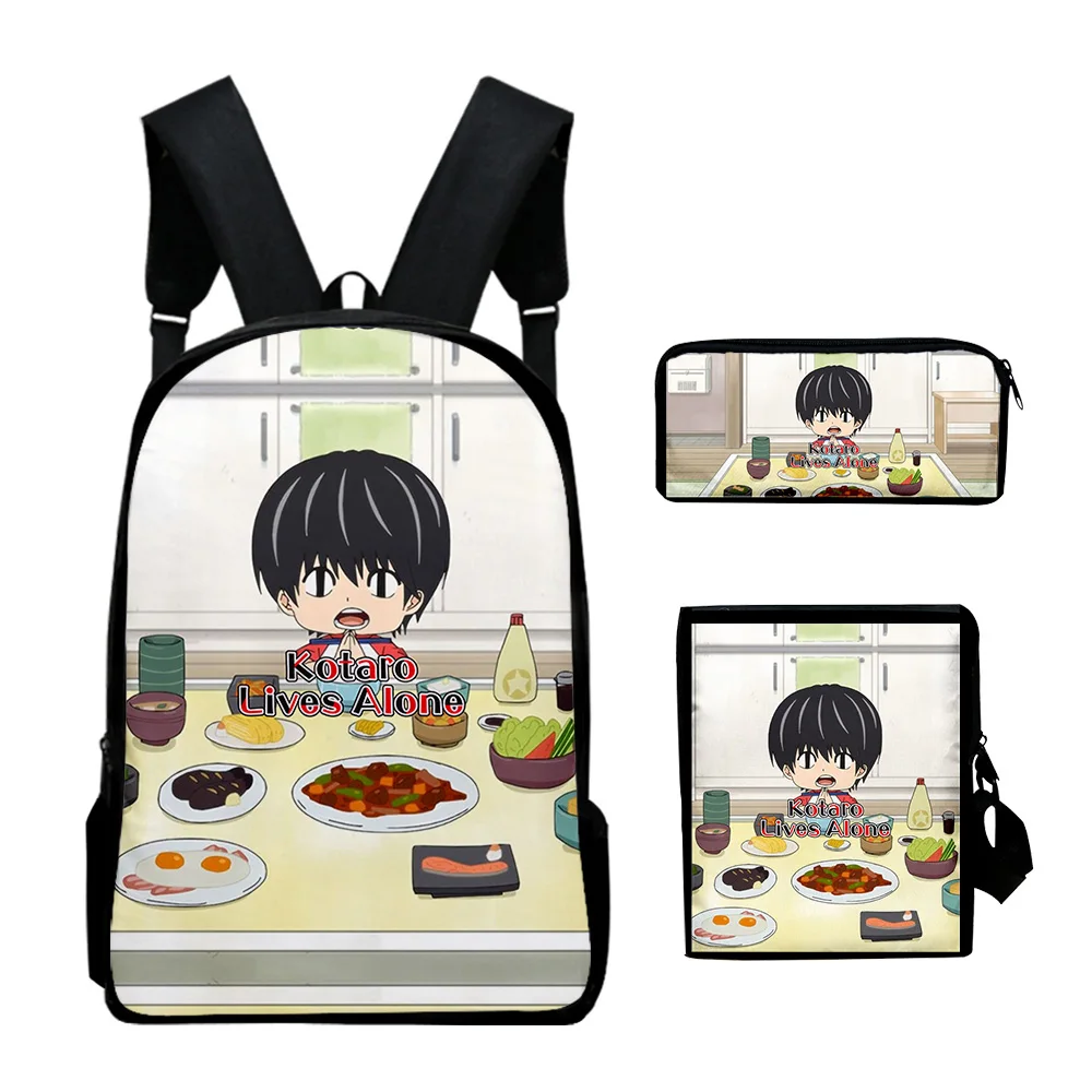 Popular Kotaro Lives Alone Anime 3D Print 3pcs/Set pupil School Bags Laptop Daypack Backpack Inclined shoulder bag Pencil Case
