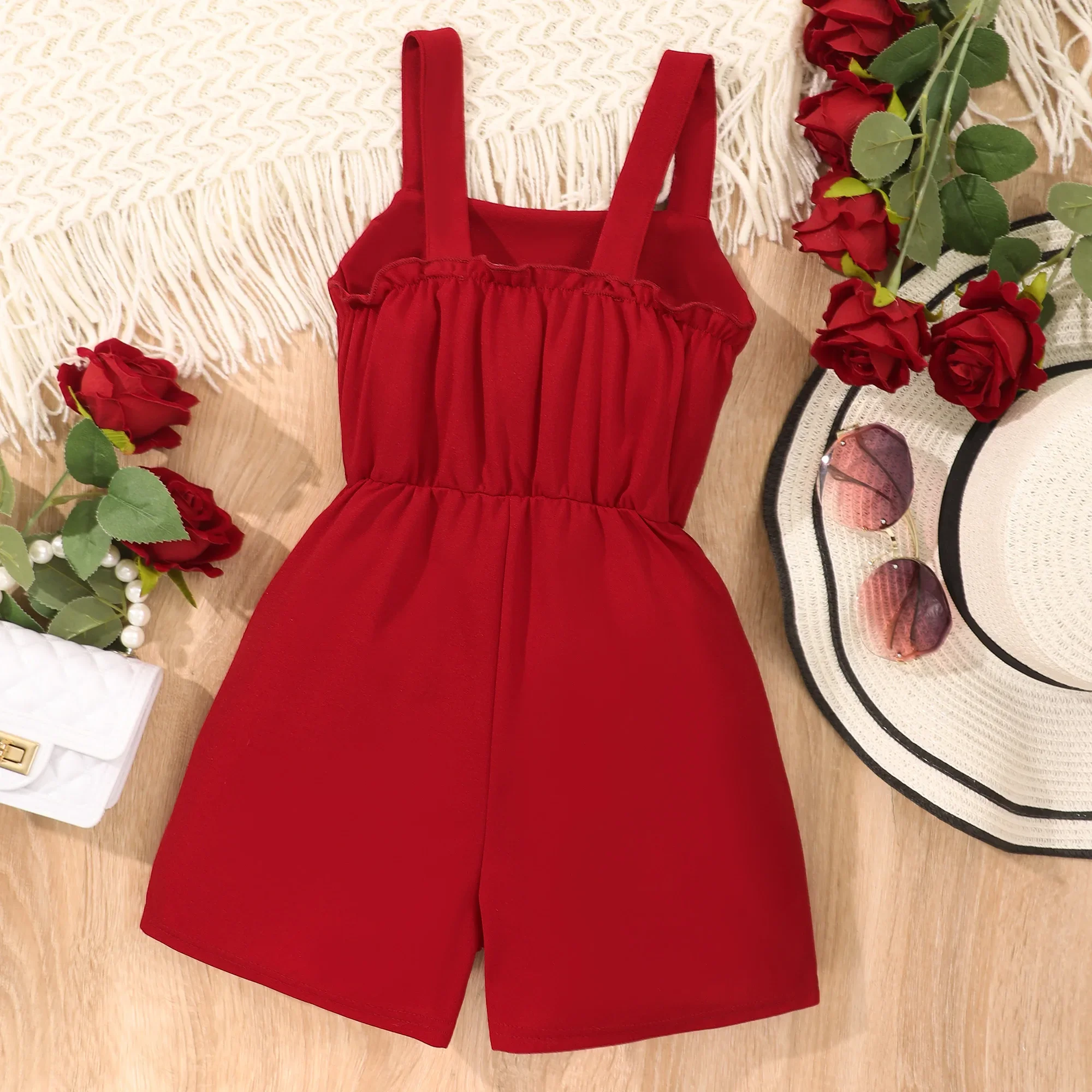 2024 Jumpsuit Kids Girl Overalls Summer Sling Cute Solid Color Casual Beach Party Clothes Big Girl Romper 8 To 12 Years Old 3