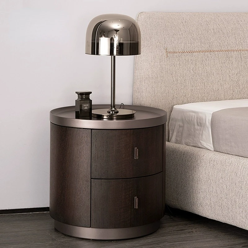 

Custom: Italian minimalist polifrom bedside table smoked storage cabinet Nordic simple modern cylindrical small cabinet