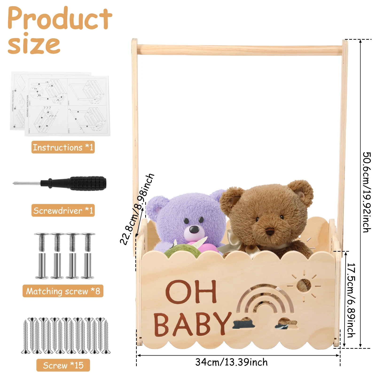 Wood Baby Shower Storage Basket Baby Shower Crate with Handle Baby Toys Storage Crate Multipurpose Gift Basket for Boys Girls 2