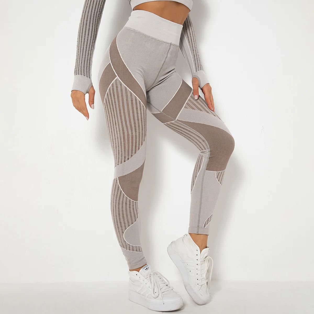 

Brand Women's Breathable Striped Seamless Legging Fitness Gym Leggings Hollow Yoga Leggings Women High Waist Push Up Sport Pants