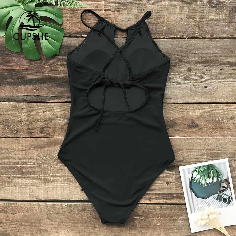 Cupshe Lace Up Back One-Piece Swimsuit For Women Sexy Cut Out Backless Monokini Swimwear Girls Beachwear Bathing Suits women one piece swimsuit