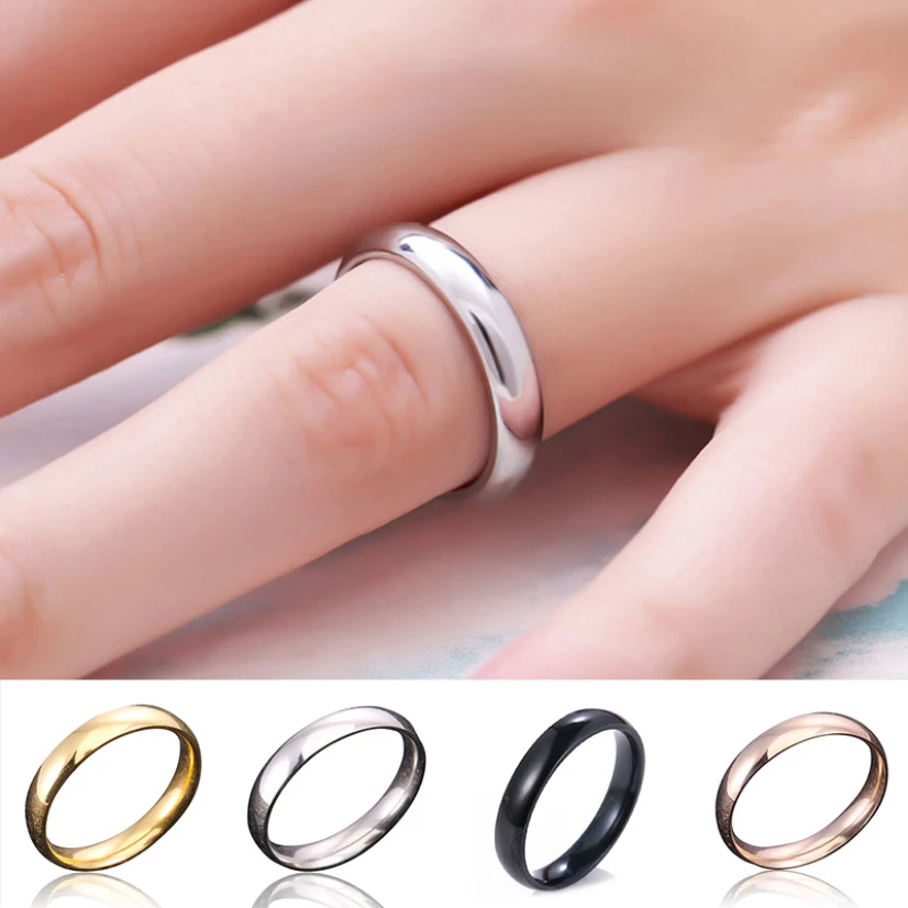 4mm Glossy Couple Ring Simple Woman Stainless Steel Rings Rose Gold Finger Wedding Rings Smooth Fashion Engagement Ring Girl